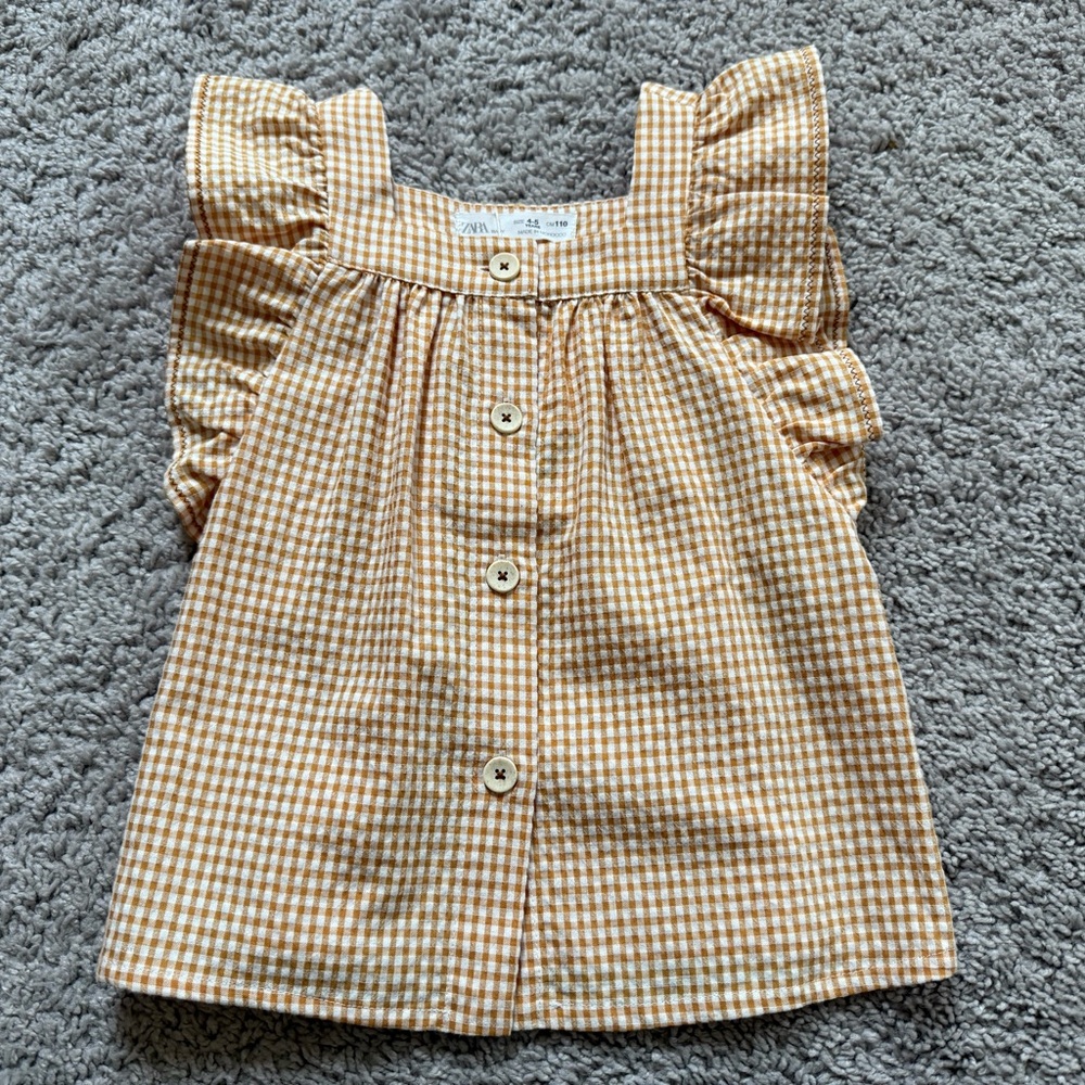 Zara Kids Tan Gingham Ruffle Top